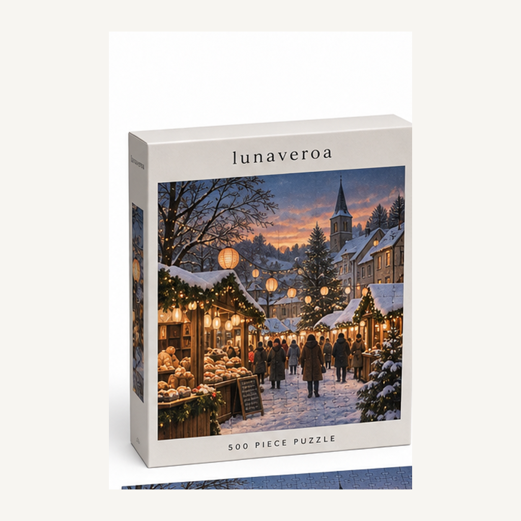 Winter Lantern Market 500-Piece Puzzle — product box hero image