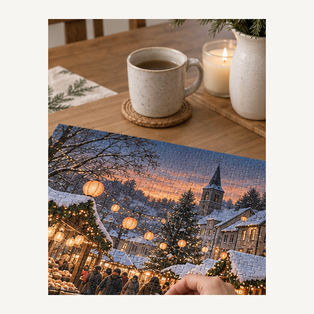 Winter Lantern Market 500-Piece Puzzle — lifestyle scene